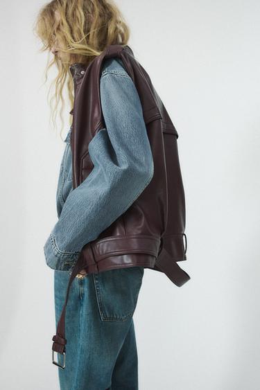 Zara FAUX LEATHER OVERSIZE VEST - Burgundy