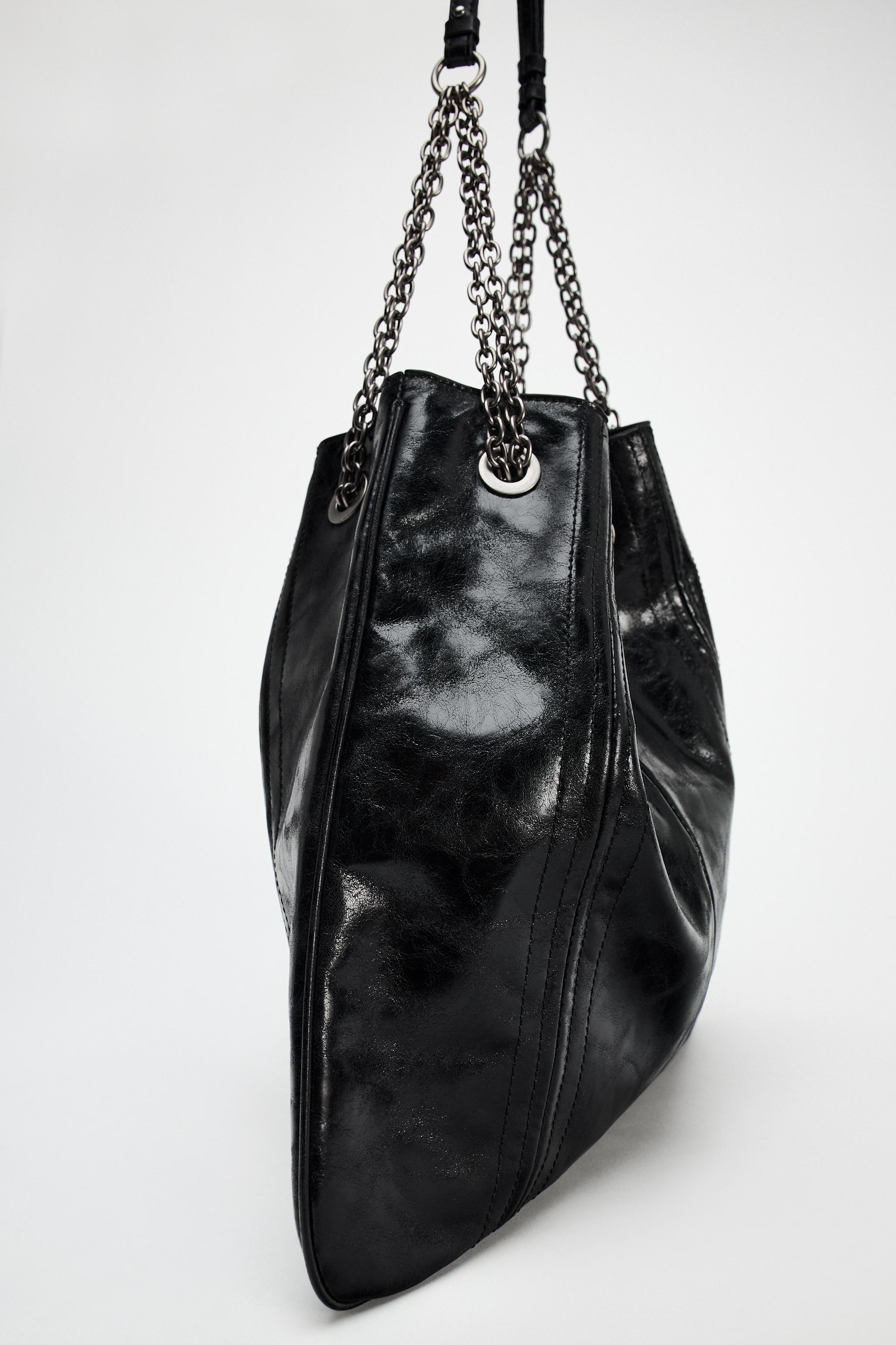 Zara Rock Bucket Bag with Chain Strap Black Women