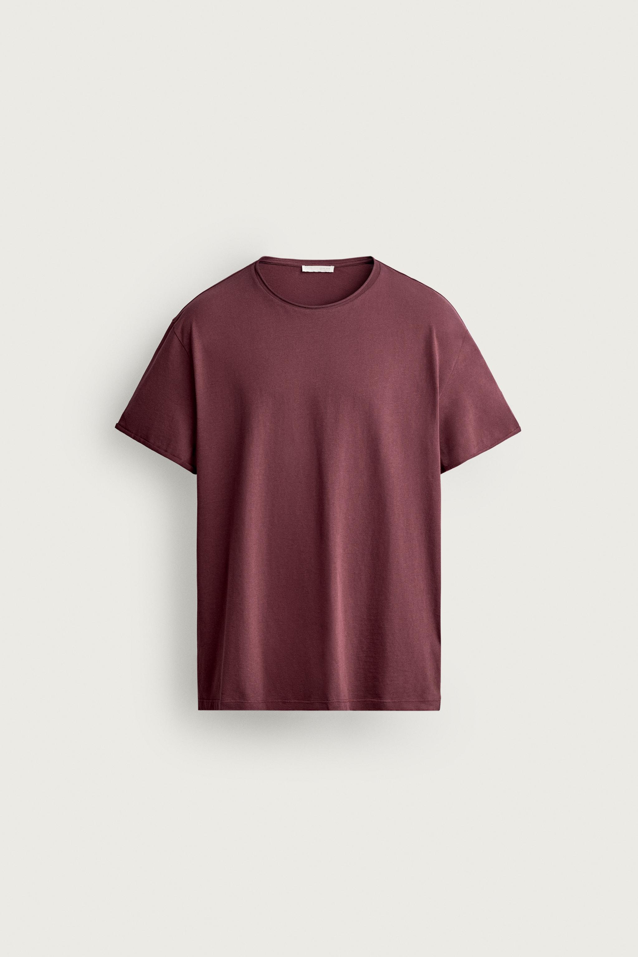 BASIC IRREGULAR FINISH T-SHIRT — Burgundy