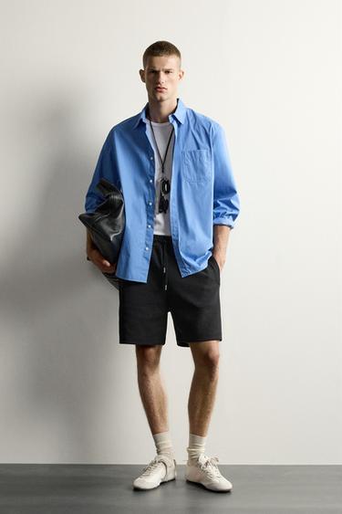 Zara RELAXED FIT INTERLOCK TRACK SHORTS - Black