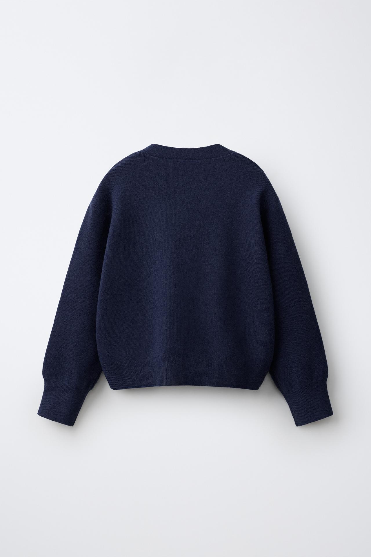 V-NECK KNIT CARDIGAN — Blue
