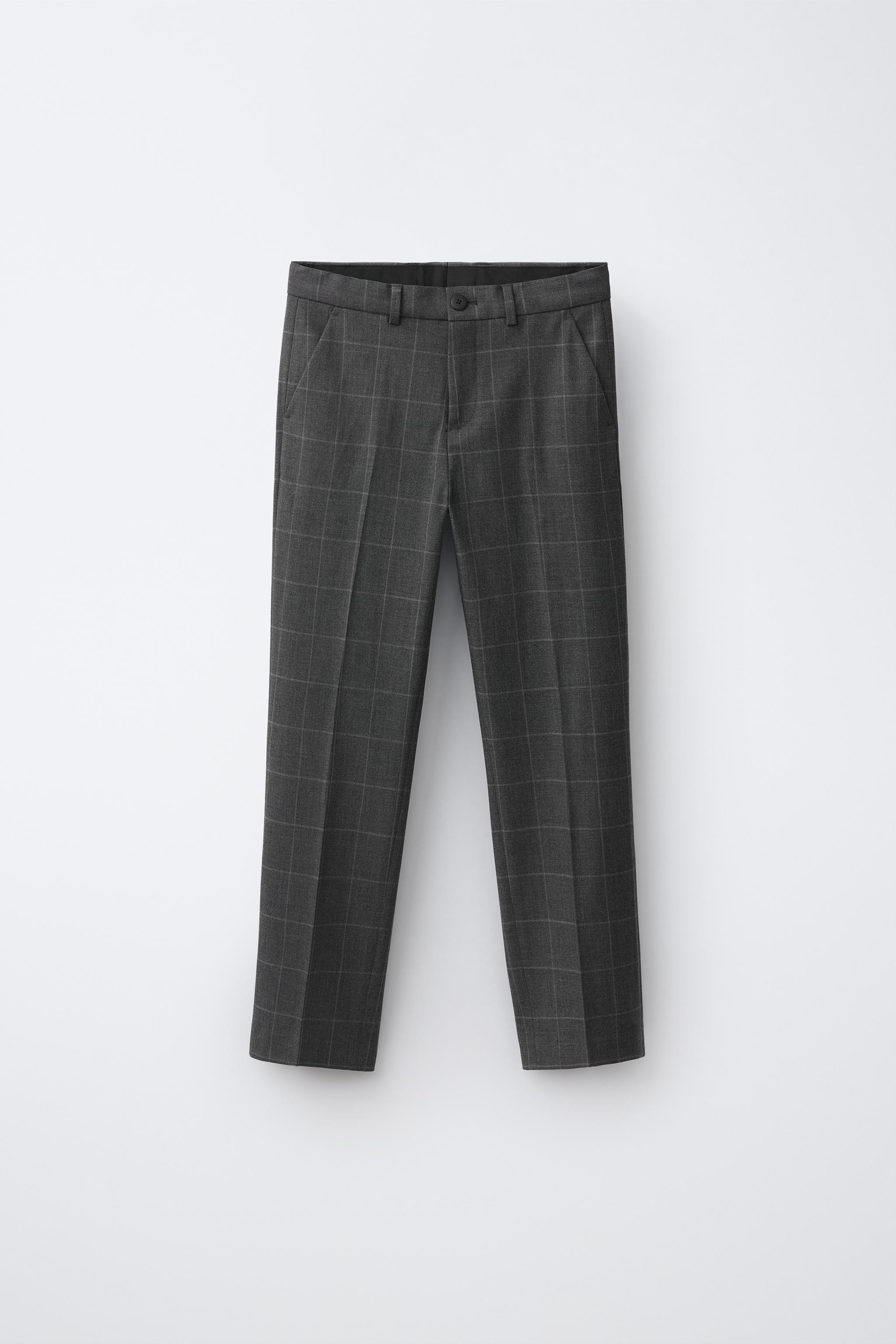 TEXTURED SOLID SUIT PANTS — Gray