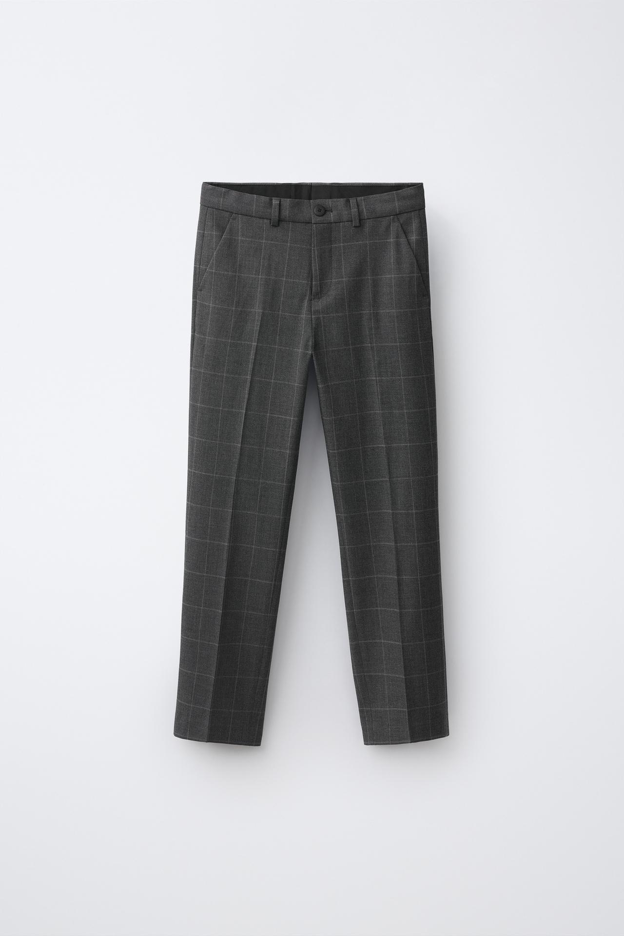 TEXTURED SOLID SUIT PANTS — Gray