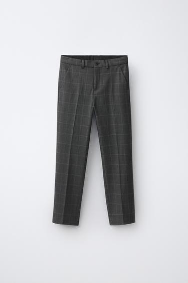 PANTALON DE COSTUME STRUCTURÉ À CARREAUX - Gris de Zara