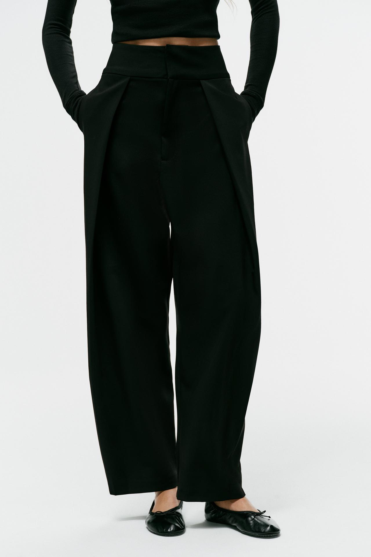 PLEATED BALLOON PANTS — Black
