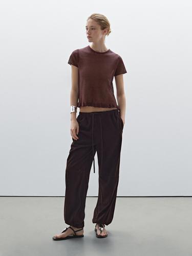 Camiseta bajo volantes 100% lino - BLANCO de Zara - Imagen 0