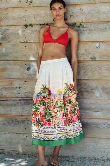 PRINTED LAYERED MIDI SKIRT - Multicoloured by Zara