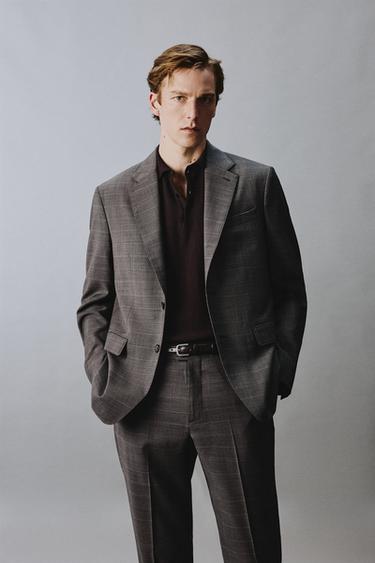 VESTE DE COSTUME À CARREAUX 100 % LAINE - Marron de Zara