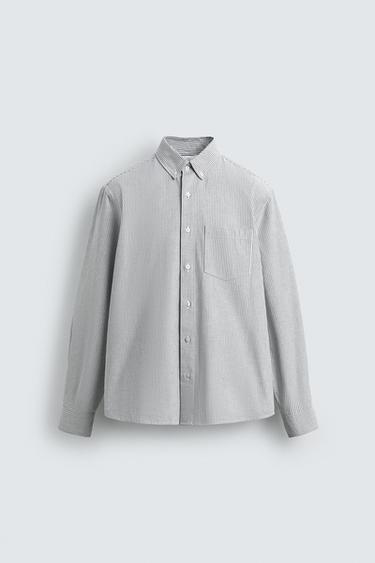 CAMISA ESTRUCTURA OXFORD RAYAS - Raya verde de Zara