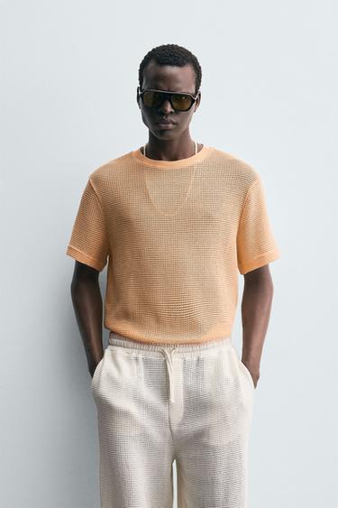 OPEN TEXTURED T-SHIRT - Tangerine by Zara