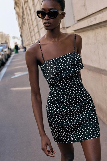 Zara MINI POLKA DOT DRESS - Black / White