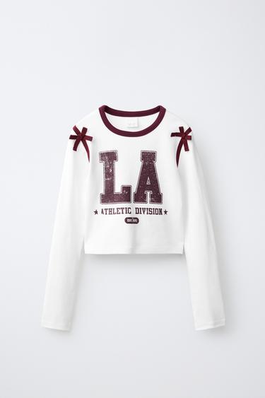 CAMISETA VARSITY LAZOS - Blanco roto de Zara
