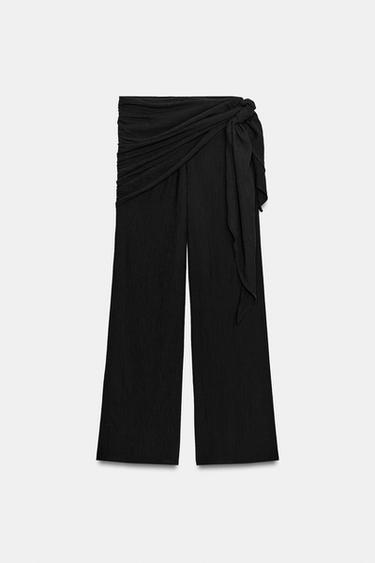 WIDE-LEG TROUSERS WITH SCARF - Black by Zara