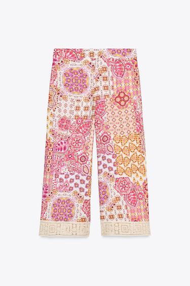 PRINTED TROUSERS WITH GUIPURE TRIM - Multicoloured by Zara