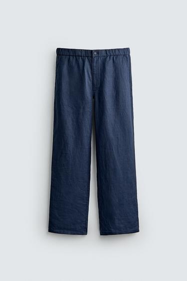 PANTALÓN REGULAR FIT 100% LINO - Marino de Zara