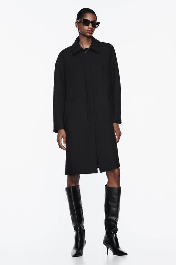 WOOL BLEND LAPEL COLLAR COAT - Black | ZARA United States