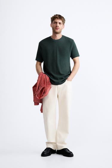 Zara REGULAR FIT KNIT T-SHIRT - Petrol blue