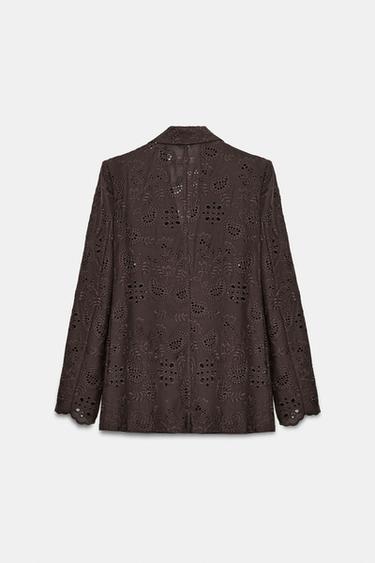 STRAIGHT BLAZER WITH CUTWORK EMBROIDERY SHOULDER PADS - Brown by Zara - Image 8