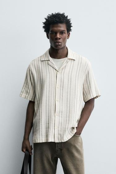 GEOMETRIC JACQUARD SHIRT - Pink / White by Zara