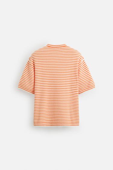 STRIPED TEXTURED KNIT T-SHIRT - white-orange by Zara - Image 7