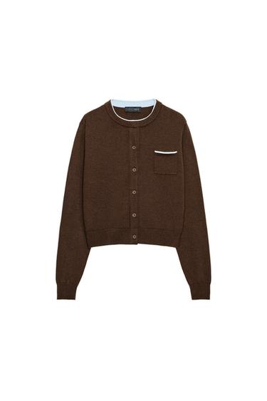 COMBINED KNIT CARDIGAN - Brown by Zara