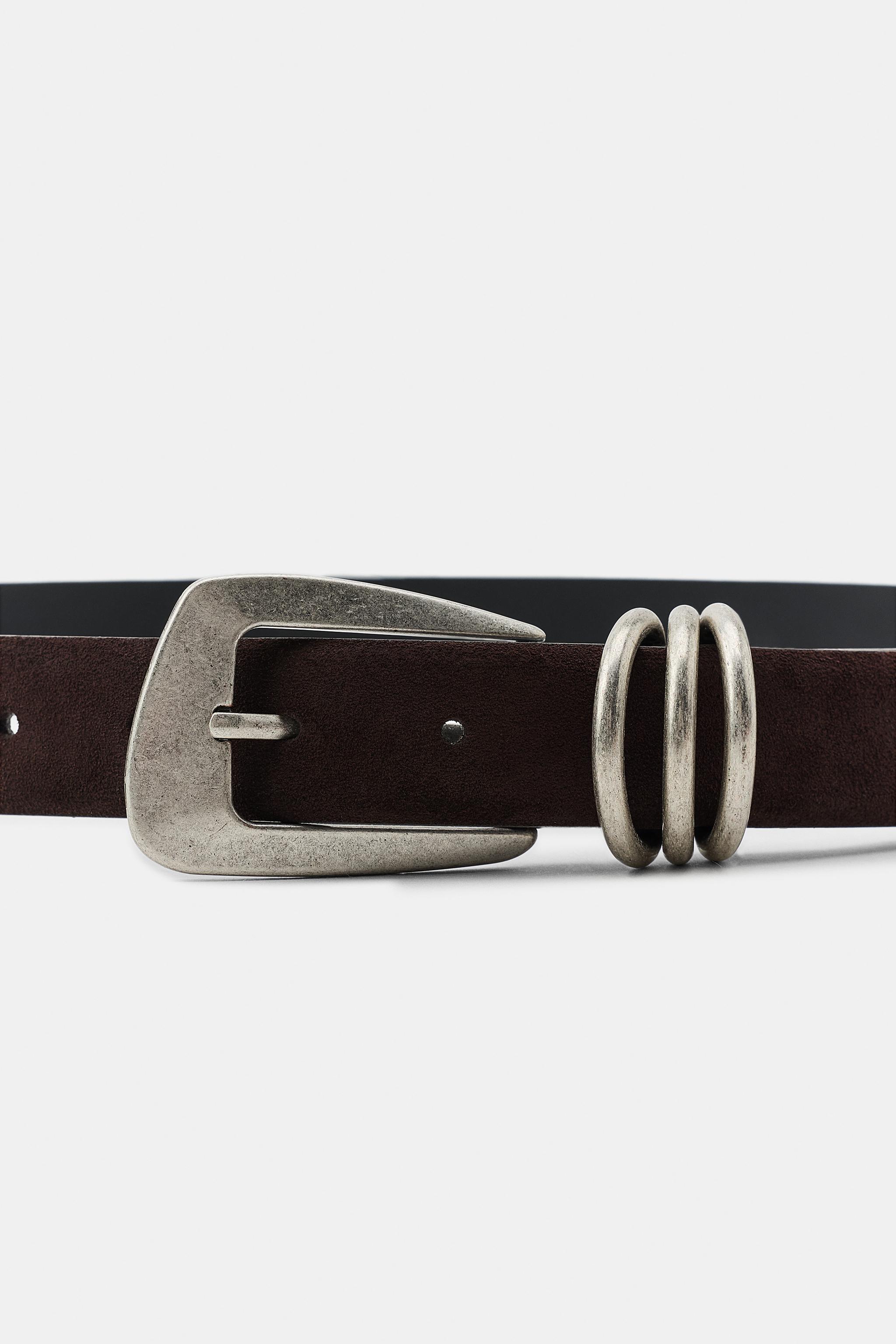 Женские ремни Zara TRIPLE LOOP SPLIT LEATHER BELT — фото 3