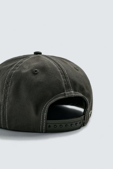 CONTRAST EMBROIDERED FLAT PEAK CAP - Dark grey by Zara - Image 6