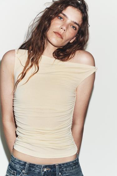 ASYMMETRIC DRAPED TOP - Yellow by Zara