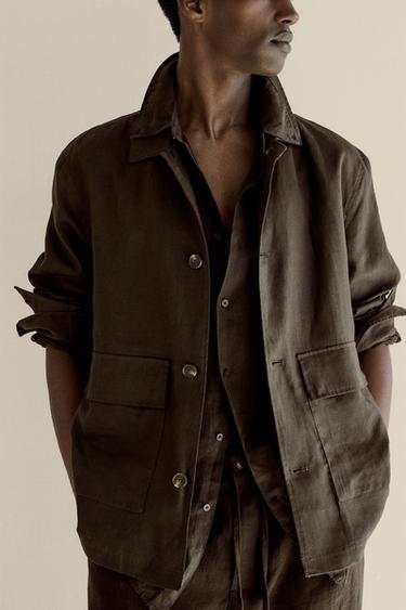 100% LINEN OVERSHIRT - Brown by Zara