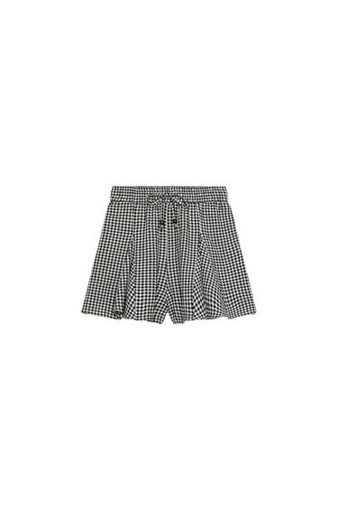 Zara 格紋寬擺短褲裙 - 藍色