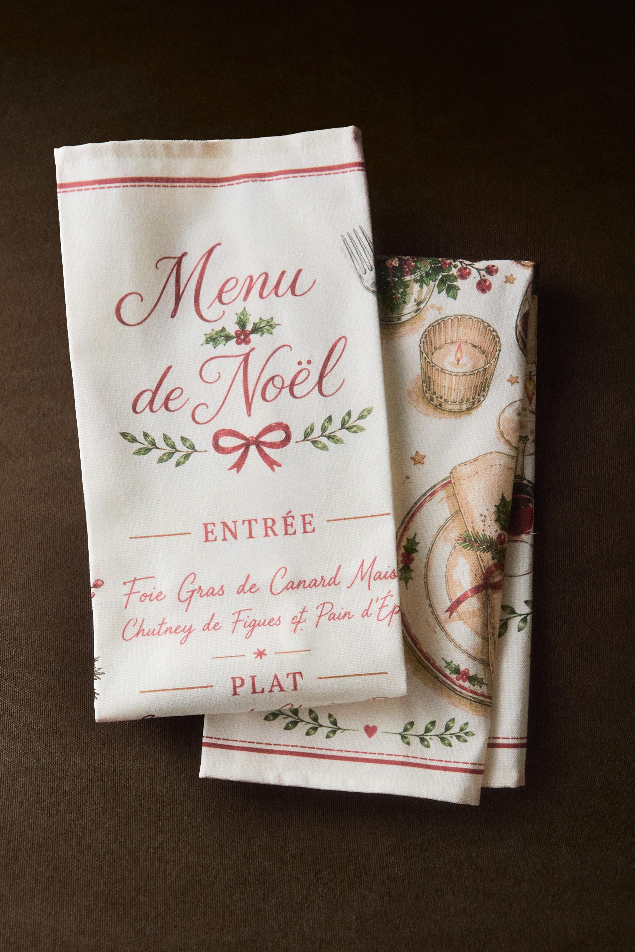TORCHON CUISINE COTON MENU DE NOËL (LOT DE 2)