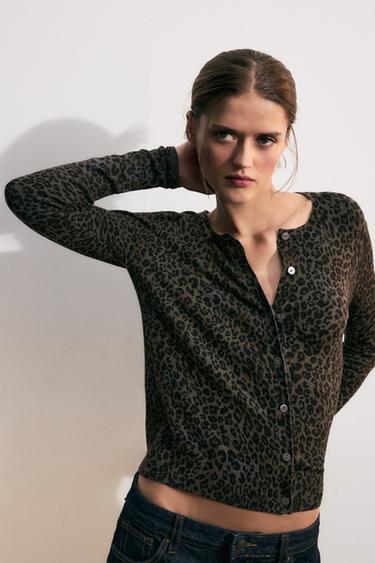CHAQUETA PUNTO ANIMAL PRINT - Leopardo / Gris de Zara