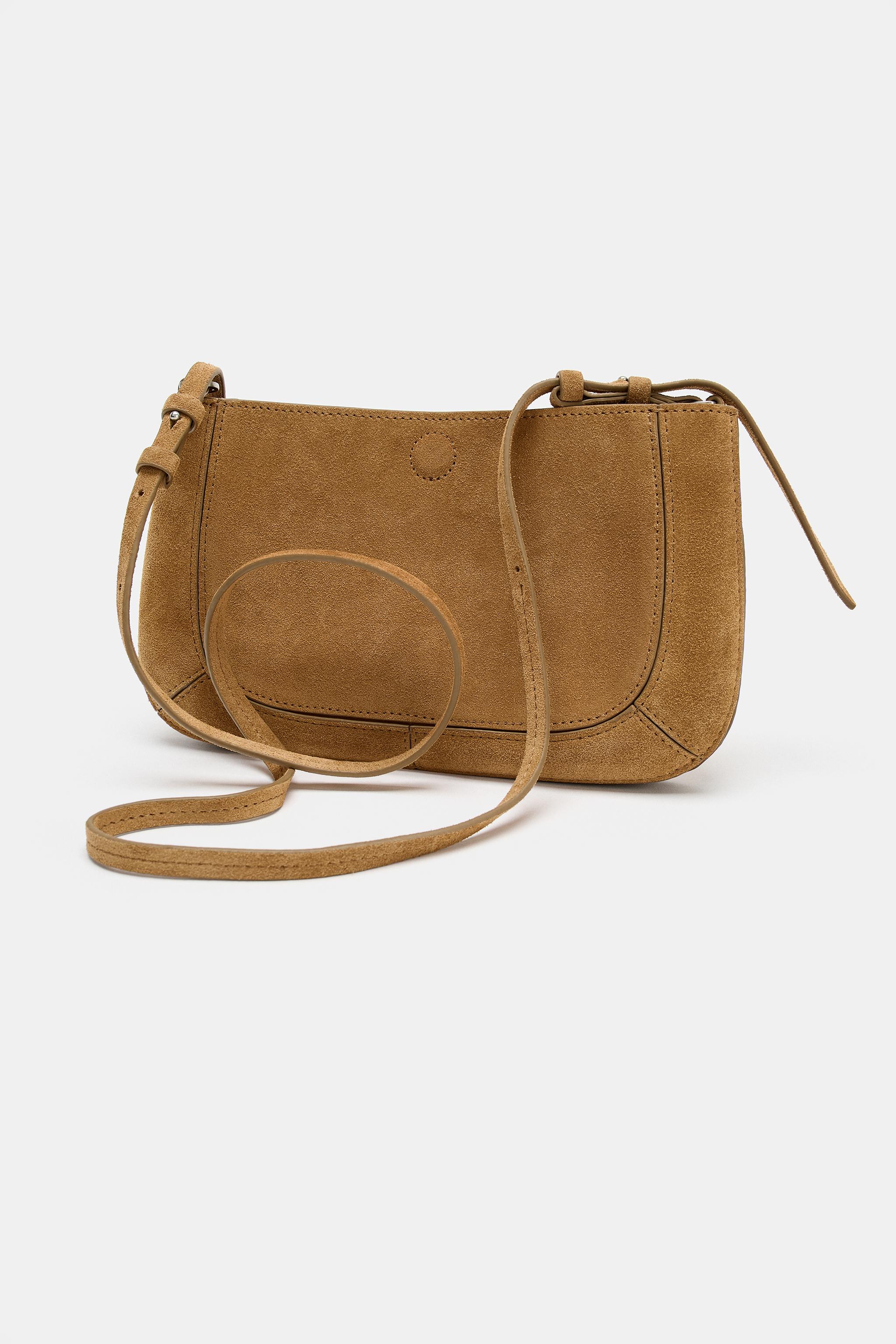 DOUBLE POCKET SPLIT LEATHER CROSSBODY BAG