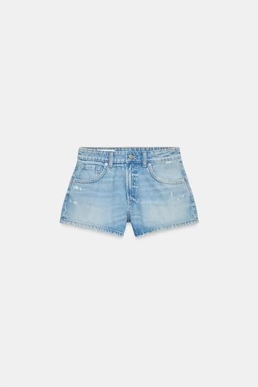 Zara MID-RISE TRF MINI DENIM SHORTS - Light blue