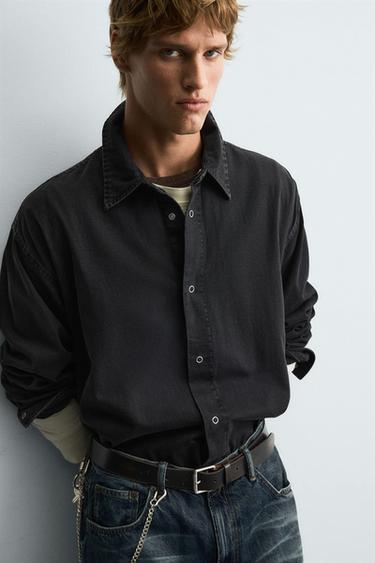 WASHED COTTON SHIRT - Black de Zara - Image 4