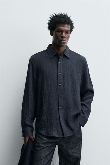 FLOWING RELAXED FIT SHIRT - Navy blue by Zara