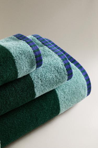 STRIPED COTTON TOWEL X COLLAGERIE - Blue / Green by Zara - Image 1