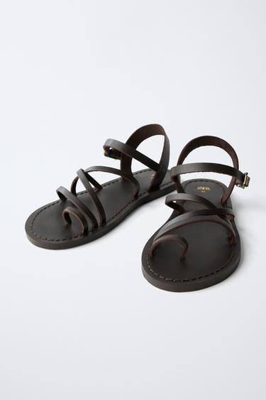 SANDALES À BRIDES EN CUIR - Marron de Zara - Image 2