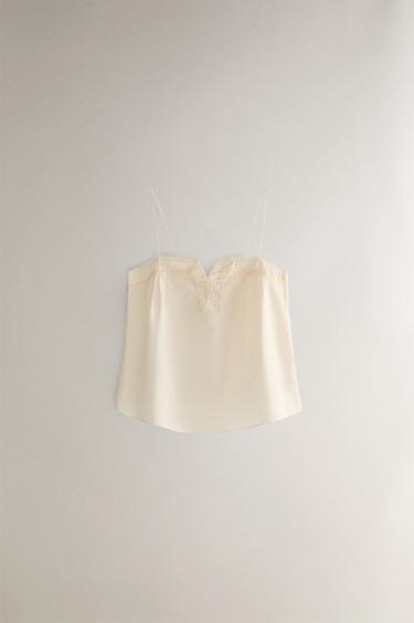 エンブロイダリー コットン トップスピンクZaraのエンブロイダリー コットン トップス - ピンク