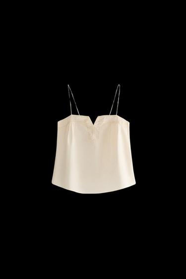 Zara COTTON TOP WITH EMBROIDERY - Pink - Image 0