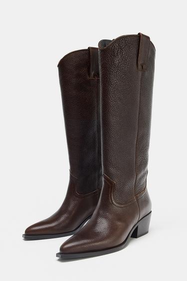 LEATHER KNEE-HIGH BOOTS - Brown de Zara - Image 3