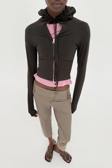 Zara SEAMLESS CROPPED SWEATSHIRT - brown vigore