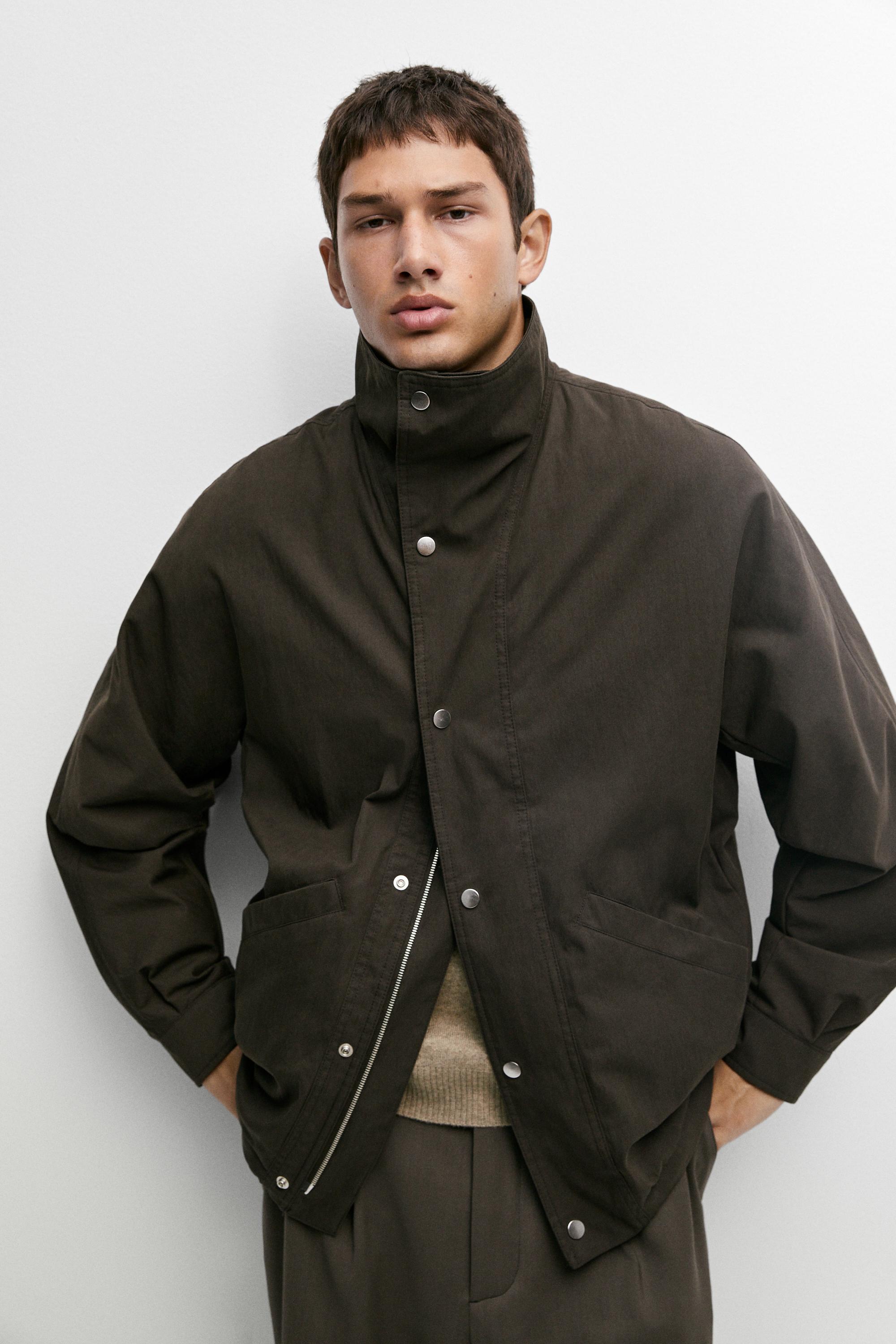 Suede funnel neck cotton-blend jacket