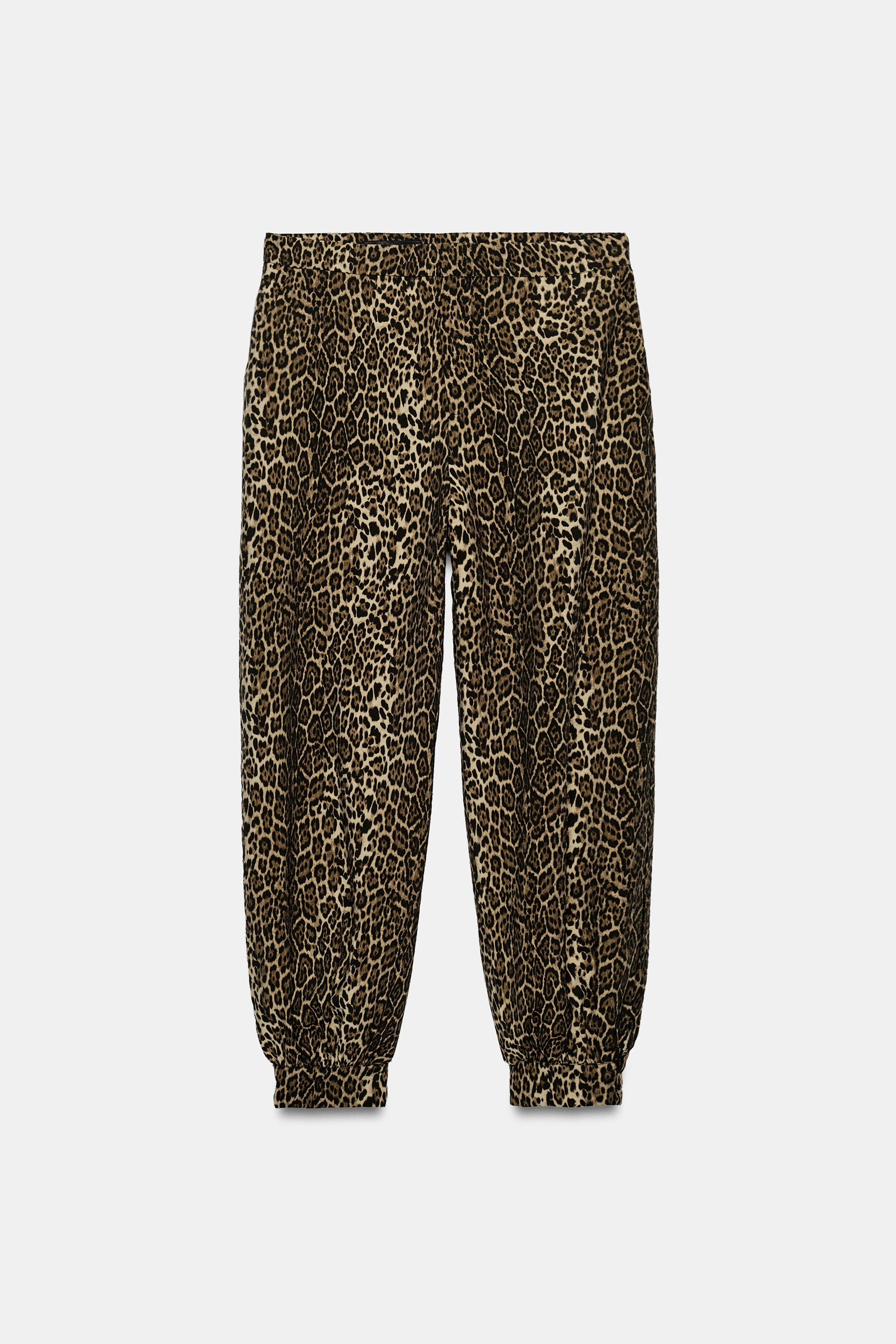 PANTALON SAROUEL SATINÉ À IMPRIMÉ ANIMALIER