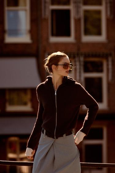 SUDADERA PUNTO LISO CAPUCHA - Marrón oscuro de Zara