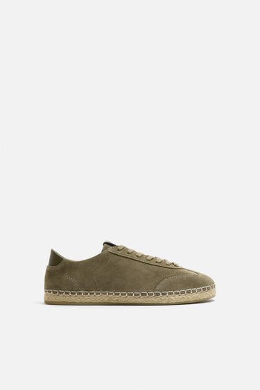 LEATHER AND JUTE SHOE - Khaki Green by Zara