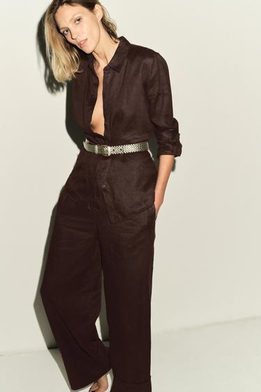 ZW COLLECTION 100% LINEN SHIRT - Brown by Zara