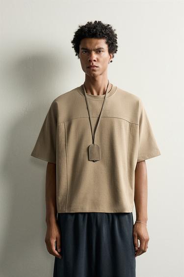 RELAXED FIT T-SHIRT - Light khaki by Zara