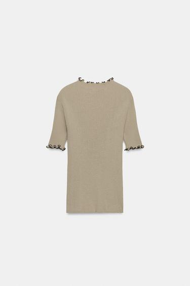 RIB KNIT TOP WITH CONTRAST PIPING - Stone by Zara - Image 6