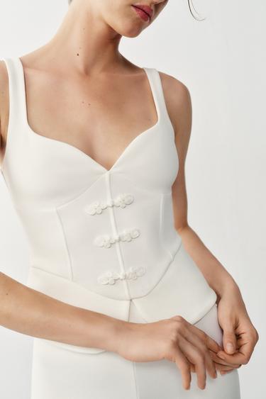 TOP À BRETELLES ET ALAMARES - Blanc cassé de Zara - Image 2